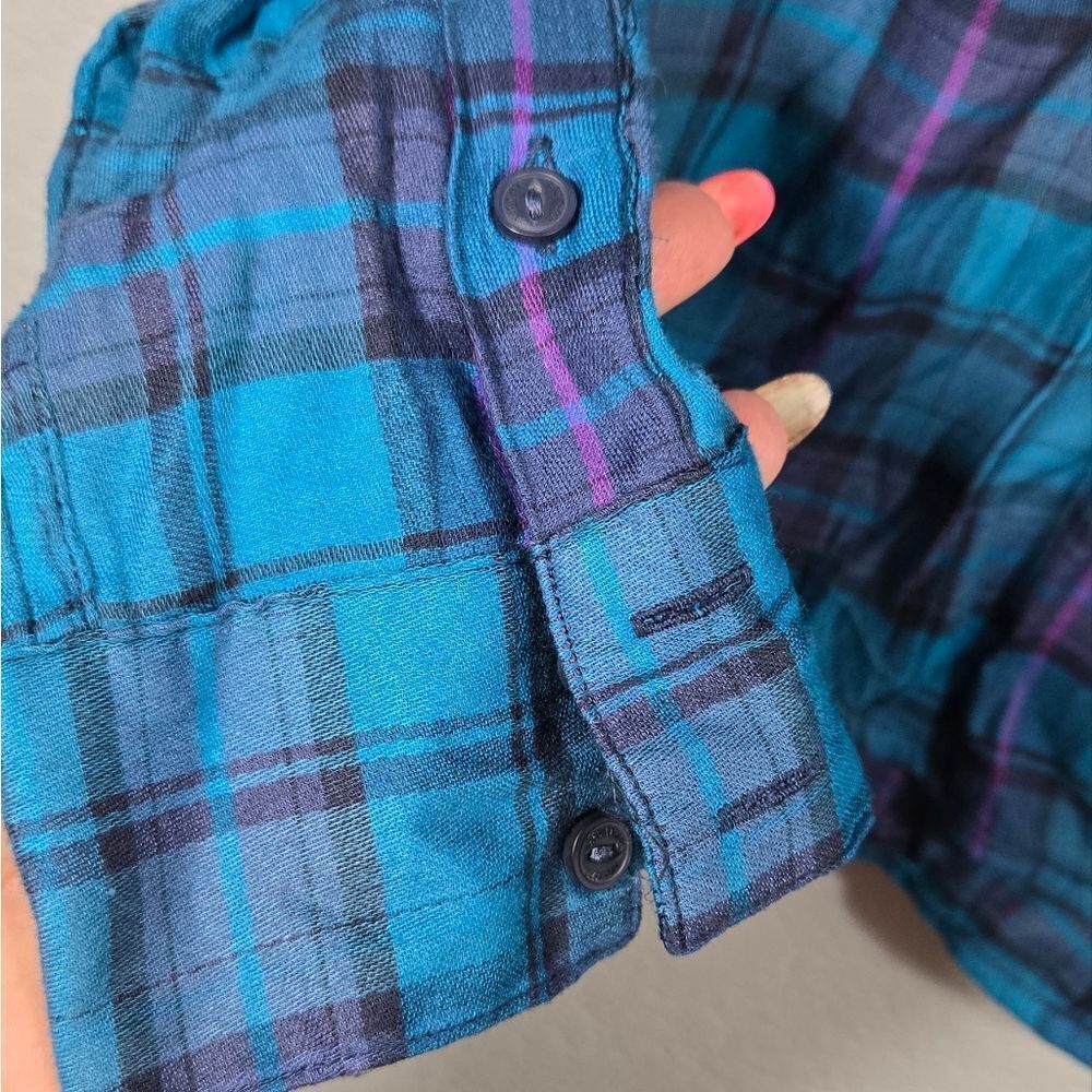 American Eagle Teal Pink Plaid Long Sleeve Button Down Shirt Women's Casual Soft - Picture 7 of 10